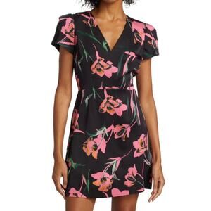 Milly Atalie Floral Print Pegged V-Neck Short Sleeve Tailored Mini Dress Size 4